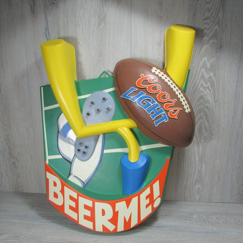 VTG COORS LIGHT Football "Beer Me" Embossed Plastic Mold Advertising Sign HTF